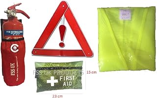 CAR/Vehicle Safety KIT 2. Premium FSS UK 1 KG Powder FIRE Extinguisher with Universal CAR Holder,1ST AID KIT, HI VIZ Vest and Reflective Triangle. British Standard KITEMARKED.