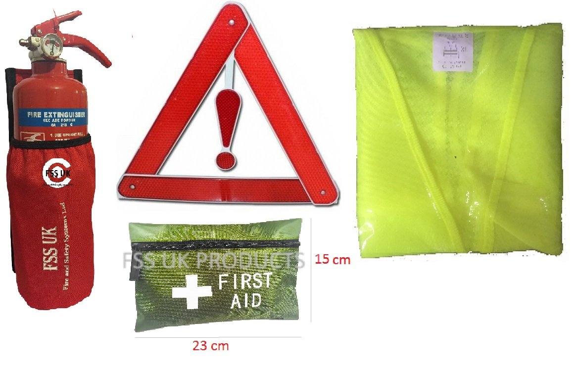 CAR/Vehicle Safety KIT 2. Premium FSS UK 1 KG Powder FIRE Extinguisher with Univ