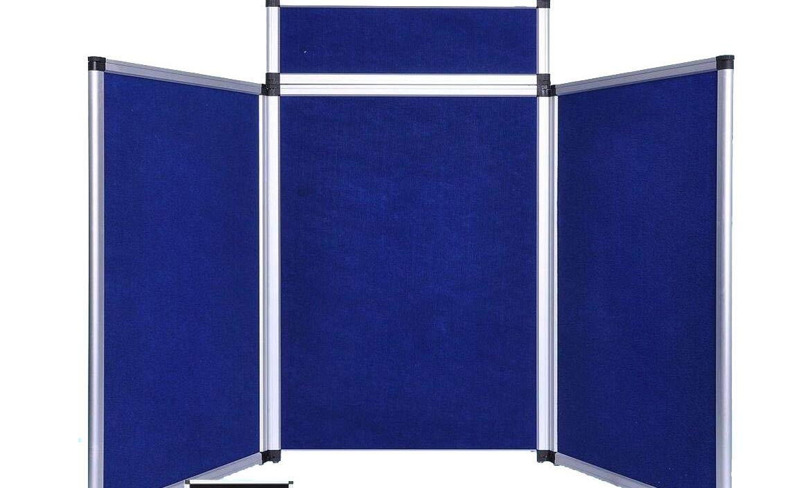 6' 3+1 Hook and Loop Blue & Black Folding Panel with Header Board for Trade Show
