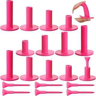 Skylety 18 Pieces Rubber Golf Tees for Mats Golf Rubber Tees for Practice Artificial Turf Mat 4 Mixed Size Tee Holder for Indoor and Outdoor Driving Range Simulator