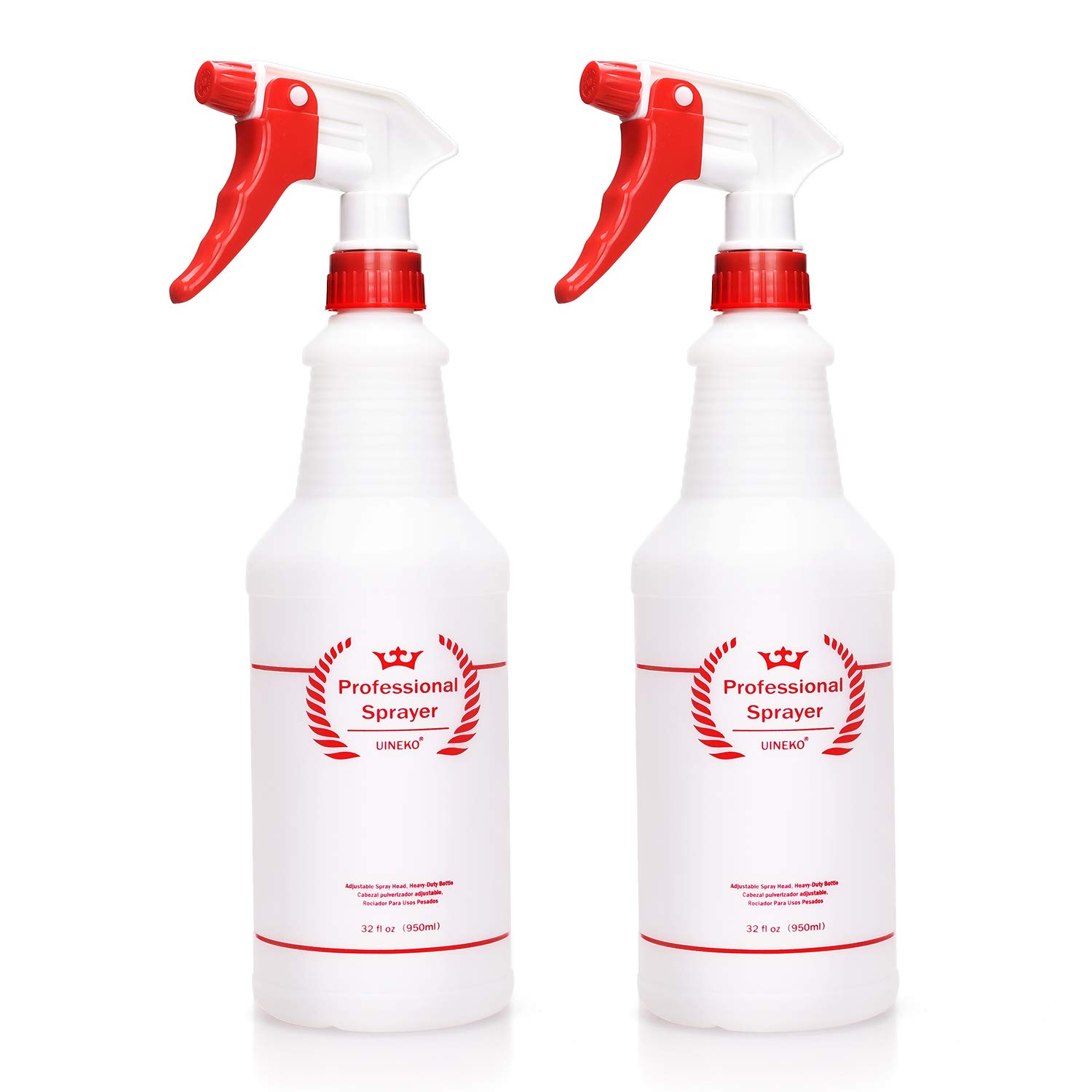 Plastic Spray Bottles 2 Pack, 32 Oz, Heavy Duty Sprayer, All-Purpose, Red | Chem