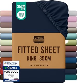 Utopia Bedding King Size Fitted Sheet, Navy, Deep Pocket 35cm (14")