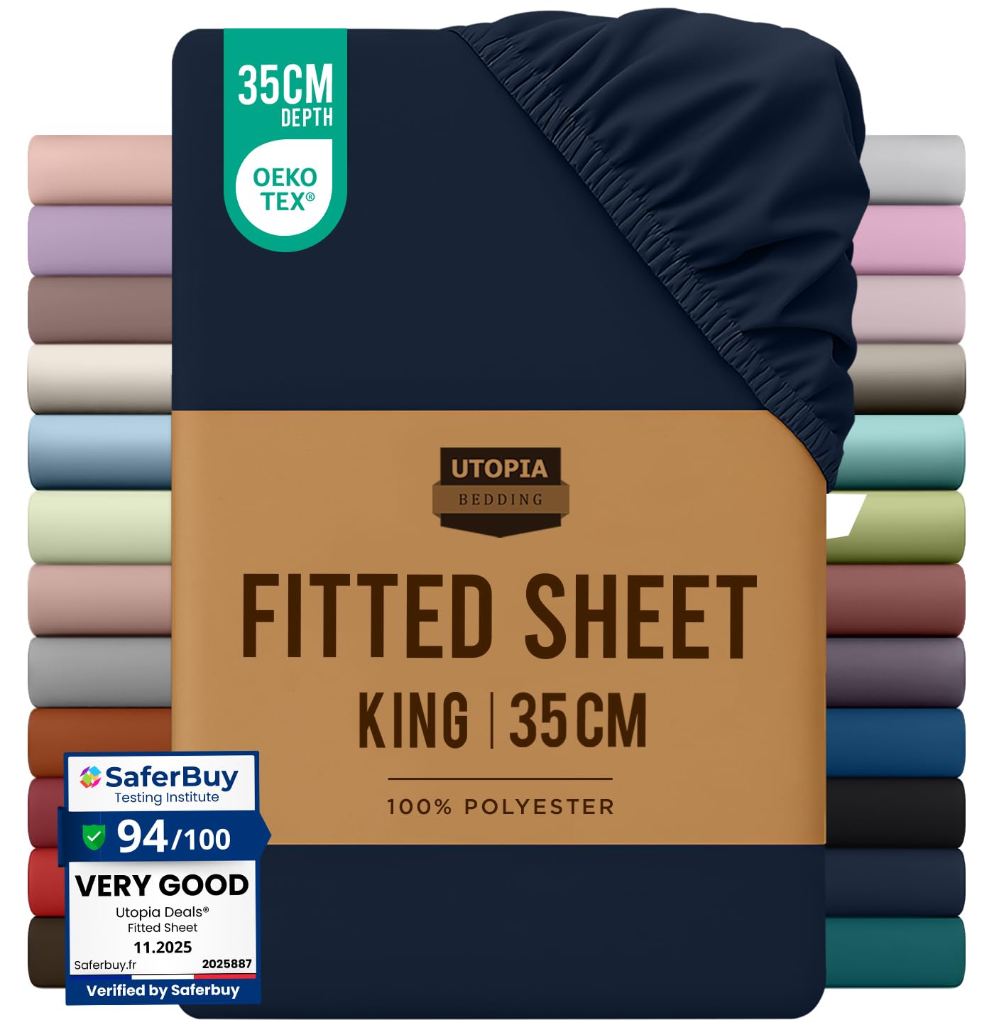 Utopia Bedding King Size Fitted Sheet, Navy, Deep Pocket 35cm (14")
