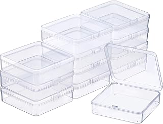 SATINIOR 12 Pack Clear Plastic Storage Box, 3.7 x 3.7 x 1.2 Inch | with Hinged Lids, Bead Small Item Organizer, Jewelry Containers, Suitable for Craft Supplies, Tiny Hardware, and Accessories