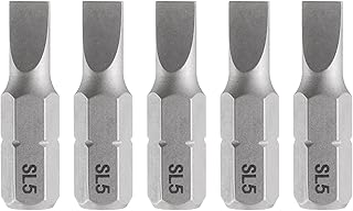 Generic SL5 Slotted Screwdriver Bits 1/4" Hex Shank 25mm Long Magnetic Flat Head Hex Bits S2 Steel 5pcs