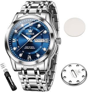 OLEVS Mens Quartz Analog Watch Stainless Steel Waterproof Luminous Date Two Tone Casual Wrist Watch