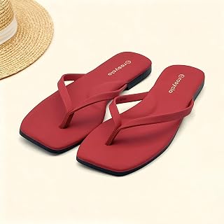 Ladies Leather Flip Flops Square Toe Arch Support Comfortable Thin Summer Beach Pool Flip Flops