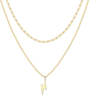 PAVOI 14K Gold Plated Lightning Bolt Pendant Layering Necklace Women