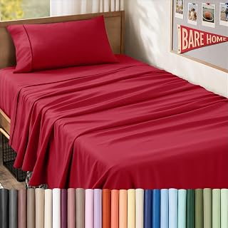 Bare Home Twin XL Sheet Set - 1800 Ultra-Soft (Twin XL, Red)