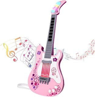 Kids Guitar for Girls Music Toys Guitar for Kids | Toddler Electric Guitar with Strap Kids Pink Guitar Musical Instrument Toys for 3 4 5 Year Old Girls Gifts