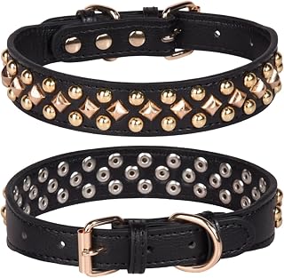Spiked Dog Collar Soft PU Leather Rivet Studded Dog Collar (Medium, Black)