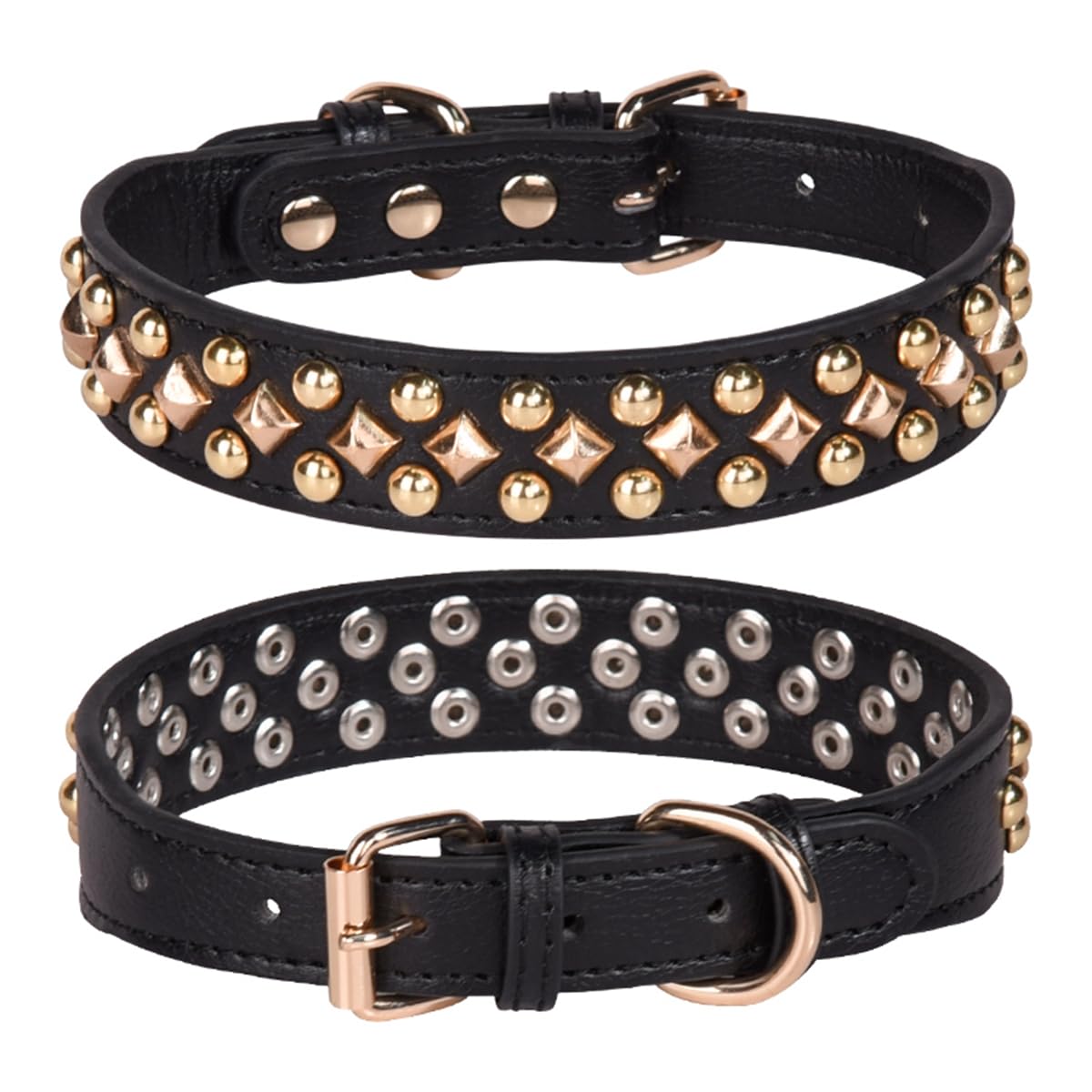 Spiked Dog Collar Soft PU Leather Rivet Studded Dog Collar (Medium, Black)