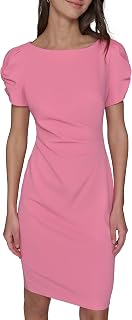 Karl Lagerfeld Paris Women's Short Ruched Sleeve Jewel Neck Sheath Mini Dress Casual Dress