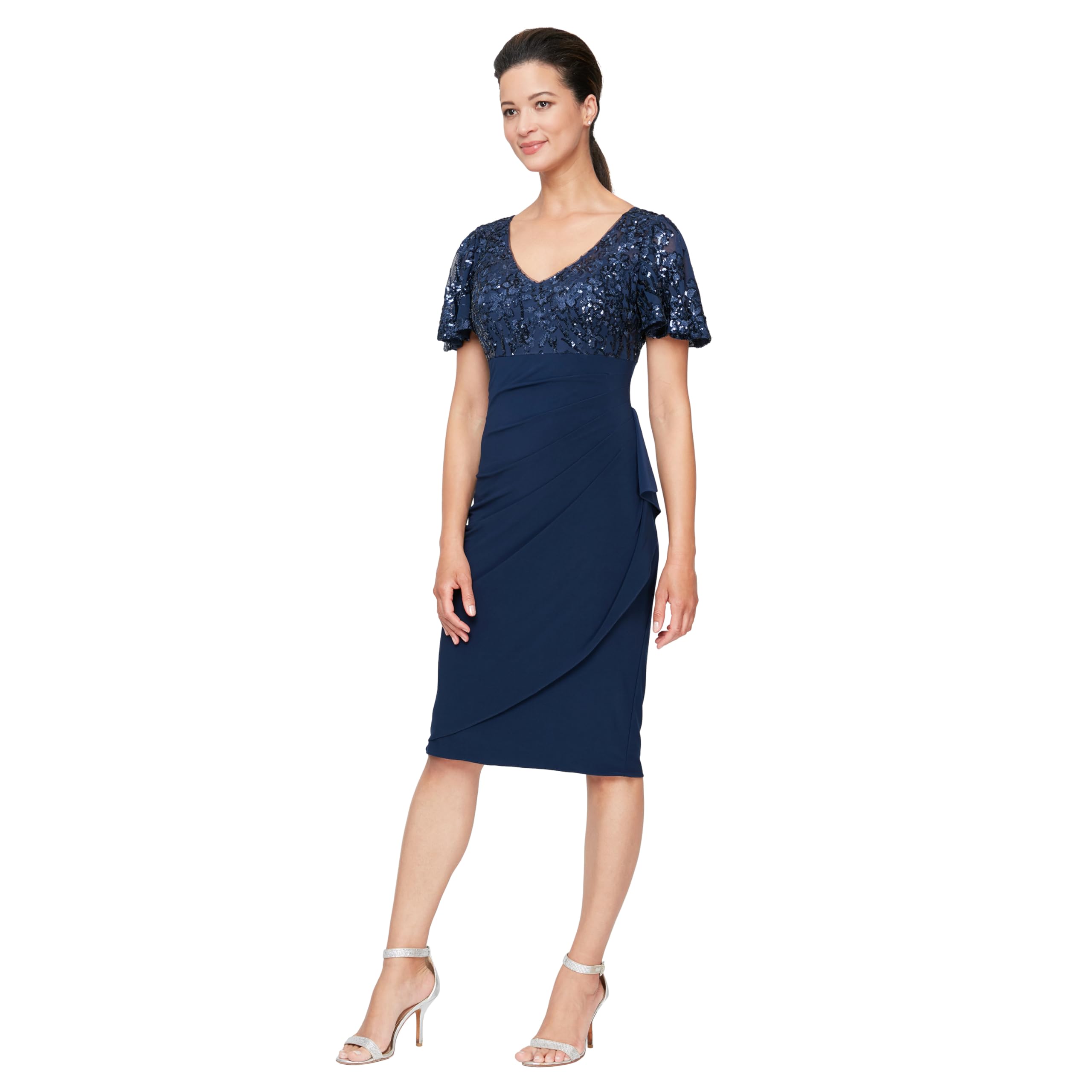 Alex Evenings Women's Plus Size Tea-Length Lace Mock Dress for Special Occasions