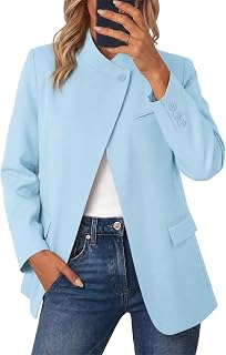 Cicy Bell Blazer a cuadros para mujer, cuello alto, frente abierto