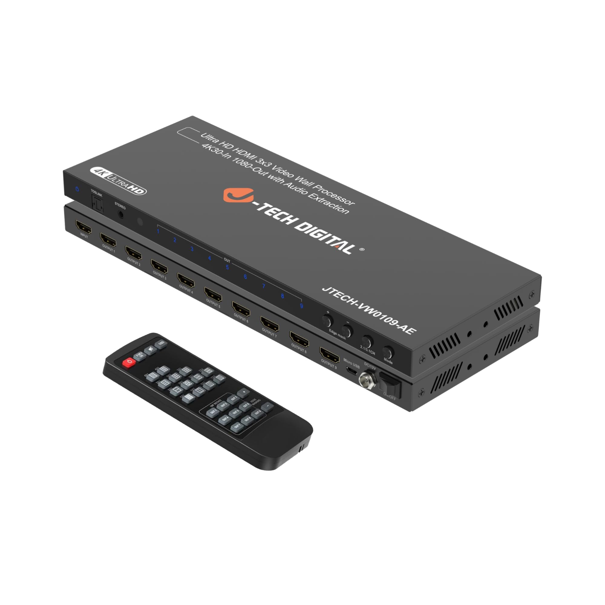 J-Tech Digital Video Wall Controller 3x3, 4K30Hz Input 1080P Output HDMI Video W