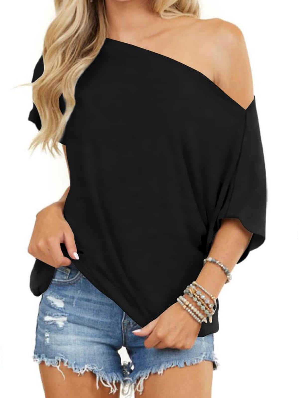 Eniloyal off shoulder tops for women, batwing long sleeve shirts, loose blouse, 