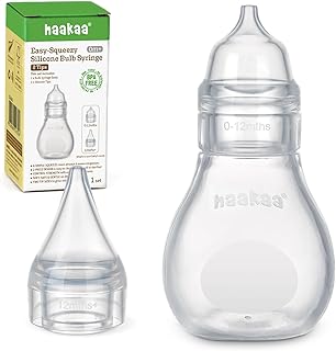 haakaa Silicone Baby Nasal Aspirator, Nose Bulb Syringe, 0M+, Transparent
