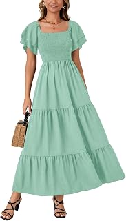 LYANER Women's Square Neck Midi Dress