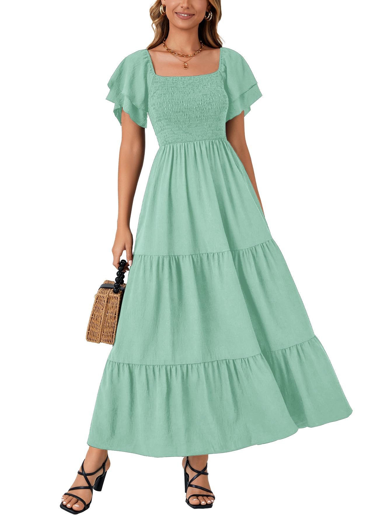 LYANER Women's Square Neck Midi Dress