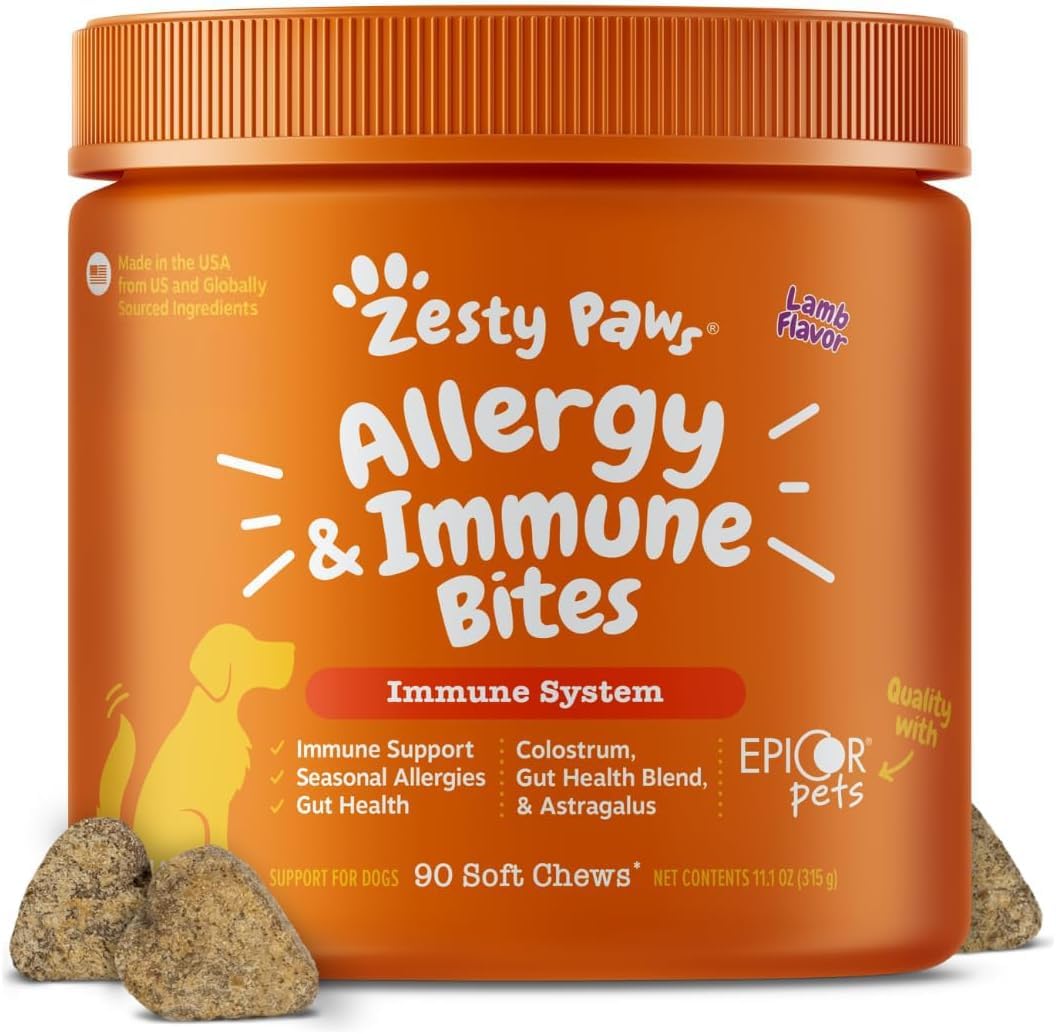 Zesty Paws Dog Allergy Chews - Dog Allergy Relief, Lamb, 90 Ct | Itch Relief for