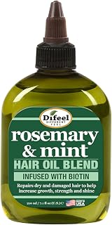Difeel Rosemary and Mint Hair Oil Blend with Biotin 7.1 Ounce - Strengthening Scalp &amp; Hair Treatment Oil Blend, Nourishes Dry Damaged Hair, Adds Shine &amp; Moisture