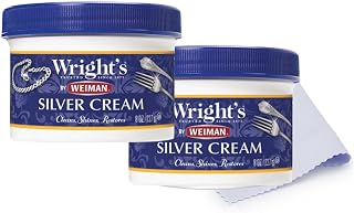 Wright's by Weiman Silver Cleaner and Polish Cream, 2 Pack with Cloth | Ammonia-Free, Clean & Remove Tarnish, Restore Shine, Safe on Silver, Chrome, Pewter, Flatware & Porcelain, Scratch Free