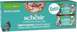 Schesir, Tuna with Bream Jelly Complete Wet Food for Cats with Vitamins Added 100% Natural 6 x 3 oz Cans