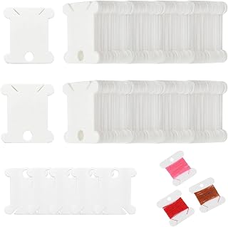Oslynia 200 Pieces White Yarn Winder, Plastic Cross Stitch Supplies, Embroidery Floss Storage, Reusable Embroidery Thread Organizer, Handmade DIY Embroidery Bobbins