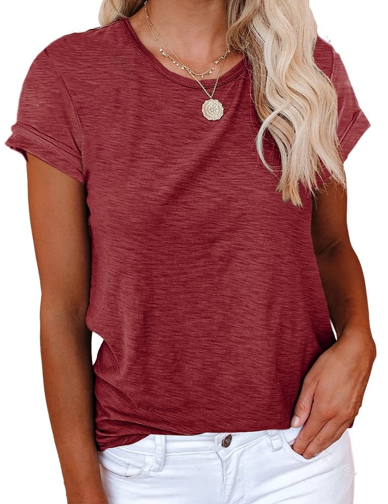 Cicy Bell Women's T-Shirt Blouses and Shirts Crew Neck Cotton Summer Casual Loos