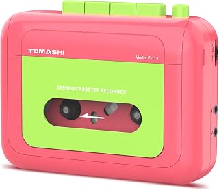 TOMASHI Portable Stereo Cassette Tape Player，Wallkman，Cassette Recorder | Retro Cassette Player,Tape Recorder with Built-in Mic,Earphone jack,Type-C or Battery,includes Earphones,Pink&Green Two-Tone