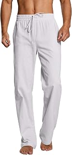 Pantalon long décontracté en lin pour homme, coupe ample, cordon de serrage, taille droite, pour l'été, le yoga, la plage