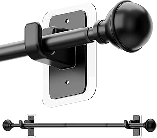 upsimples No Drill Curtain Rod, For 48-84 Inch, 5/8 Inch Diameter, Black | Renter Friendly, Adhesive Brackets, Adjustable 27-89 Inch, Damage-Free Installation Without Drilling