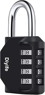 Diyife Combination Padlock, Weatherproof 4 Digit Resettable Locker Lock | Easy Set up, Outdoor Combination Lock for School Gym Locker, Toolbox, Fence, Hasp, Cabinet, Gate, Shed (Black, 1 Pack)