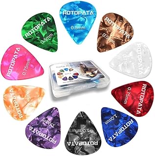 ROTOPATA 15 Pack Guitar Picks Variety Pack with Organizer Box | Colorful Celluloid Picks in Thin Medium Heavy Gauges, 0.5mm 0.75mm 1.0mm for Acoustic Electric Guitar Bass Ukulele