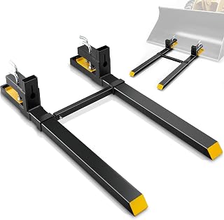 VEVOR Pallet Forks, 60" Total Length, 4000 lbs Clamp-On | Heavy Duty, Adjustable Stabilizer Bar, For Loader Bucket Skid Steer Tractor