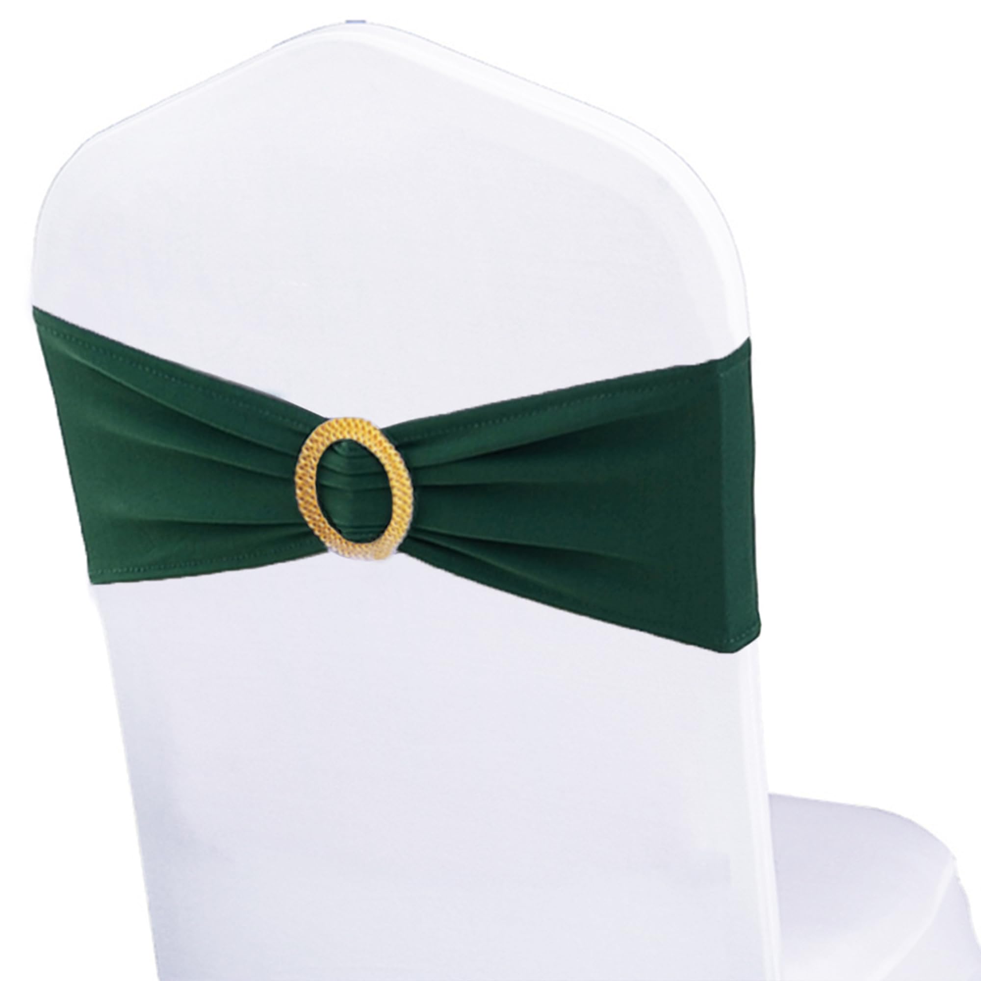 Pack of 100 Spandex Hunter Green Chair Sashes with Gold Buckles Chair Bands | El