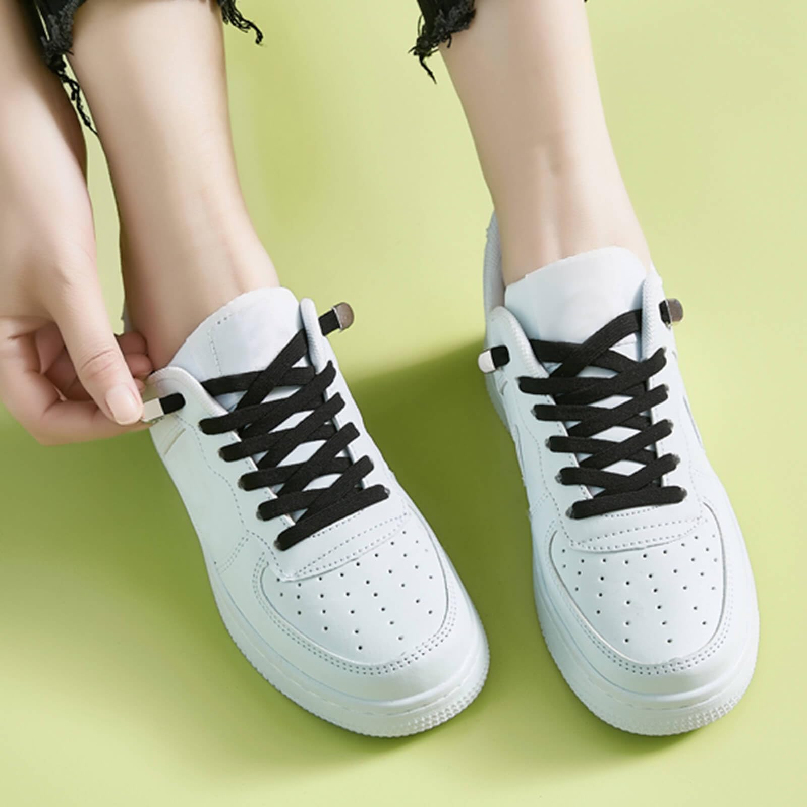 No Tie Elastic Shoelaces: Width 8mm Flat Elastic Shoelaces with Metal Buckle-1 P