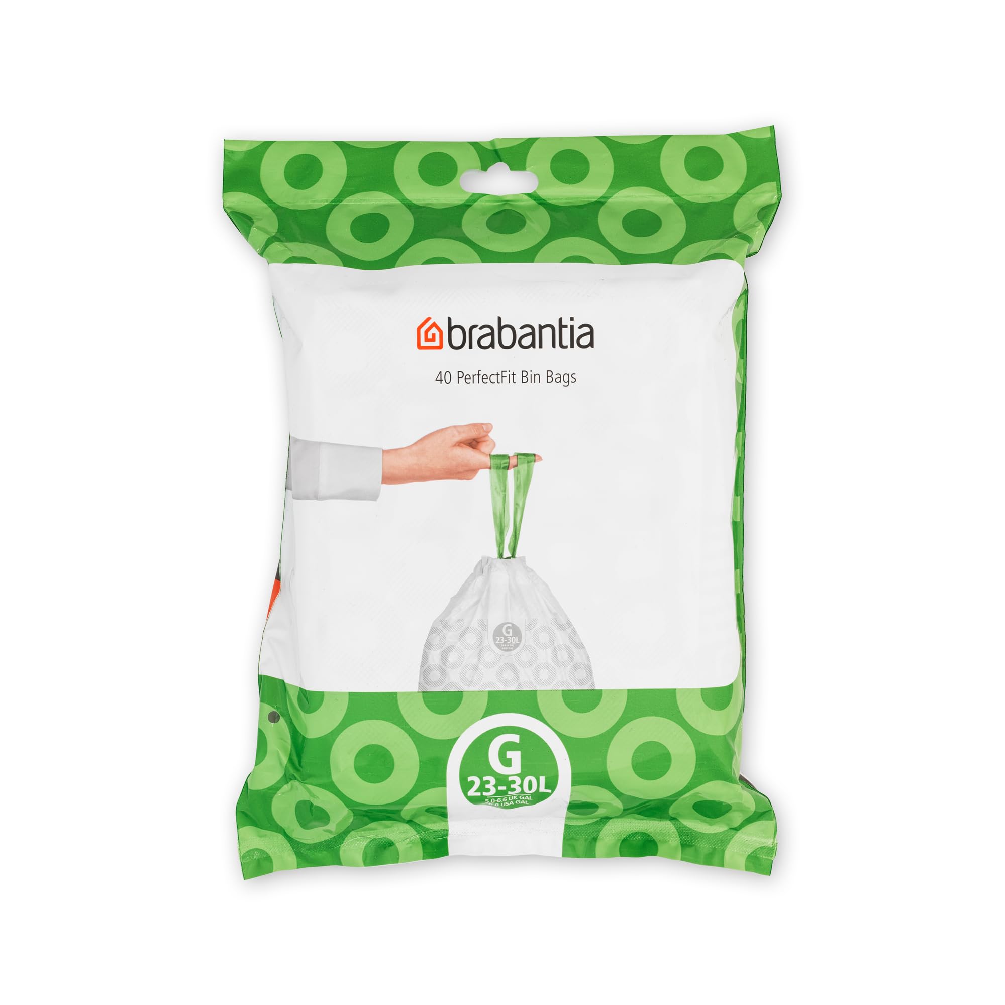 Brabantia Perfect Fit Bin Liners, Code G/23-30L, White, 40 Bags | Heavy Duty Thi