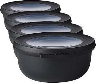 Mepal - Cirqula Round Multi Bowl - Plastic Containers with Lid - Suitable as Airtight Container for Fridge, Microwave, Freezer and Serving Dishes - Kitchen Bowls - 350ml - Nordic Black