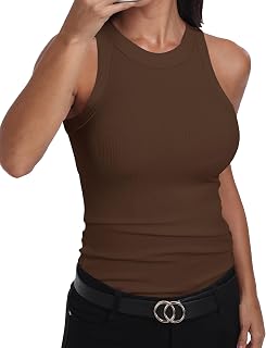 GEMBERA Women's Sleeveless Tank Top Racerback High Neck Casual Classic Ribbed Cotton Slim Fit