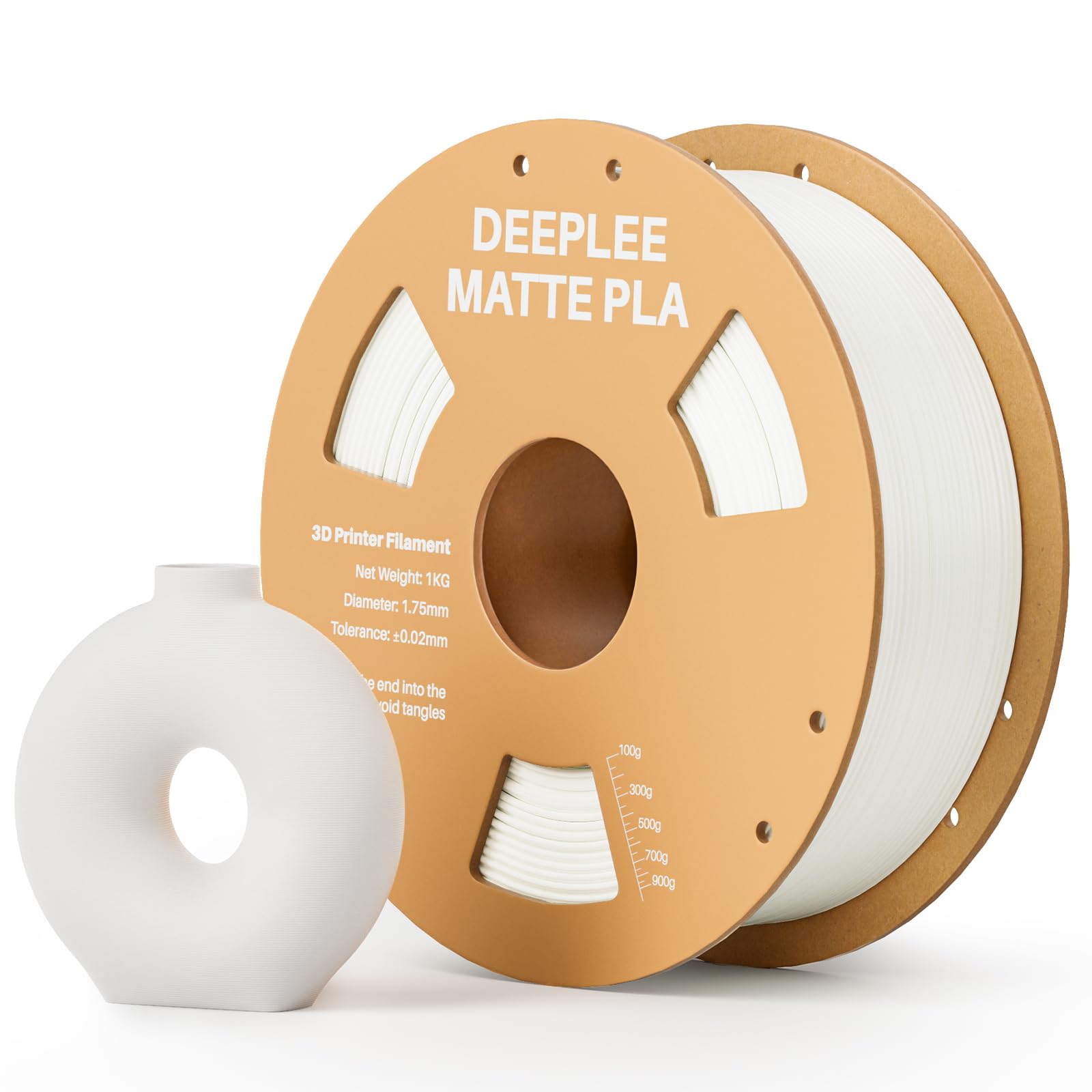 DEEPLEE Matte PLA Filament 1.75mm Matte White 1kg | Refine Matte Texture, Strong