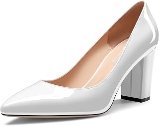 Aachcol Women Pumps Pointed Toe Slip on Mid Heel Dress Office Chunky Block Heels Shoes 3 Inches