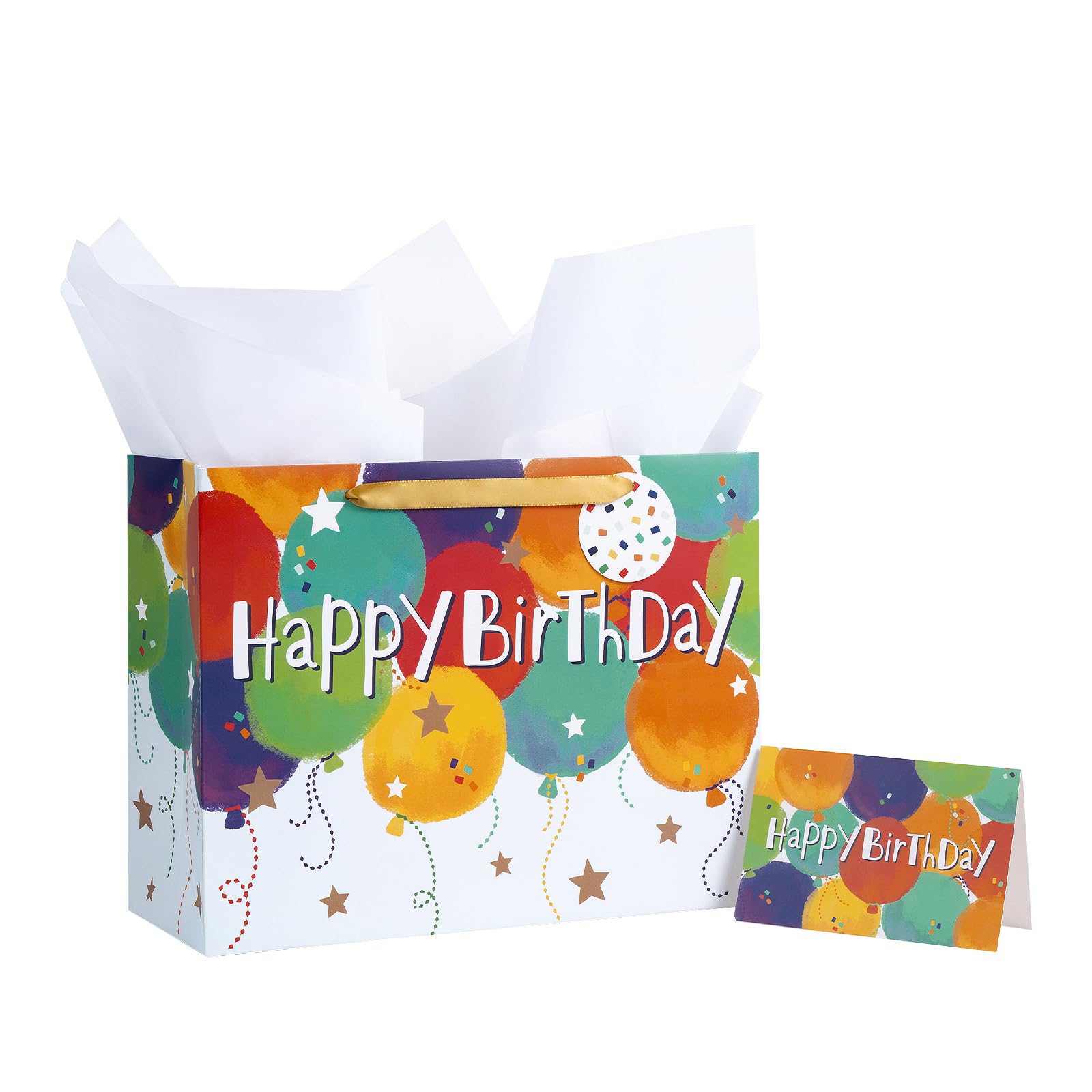 Loveinside Colorful Birthday Gift Bag, Balloons Pattern with HAPPY BIRTHDAY Text