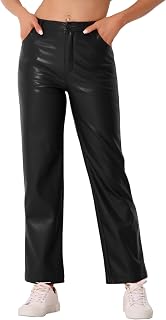 Allegra K Women Punk High Waist Straight Leg Faux Leather Pants