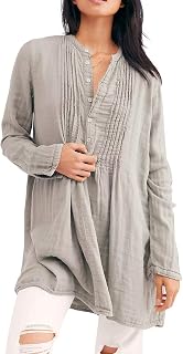 R.Vivimos Women's Tunic Dress Fall Cotton Button Down Long Sleeves Casual Mini Shirt Dress