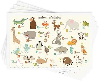 Babebay Disposable Stick-On Placemats for Baby, 40 Pack, Animal Alphabet | Sticky Baby Table Mats, Cleaner Eating Surface,Portable &amp; Disposable, for Babies &amp; Toddlers, Restaurants &amp; or on the go