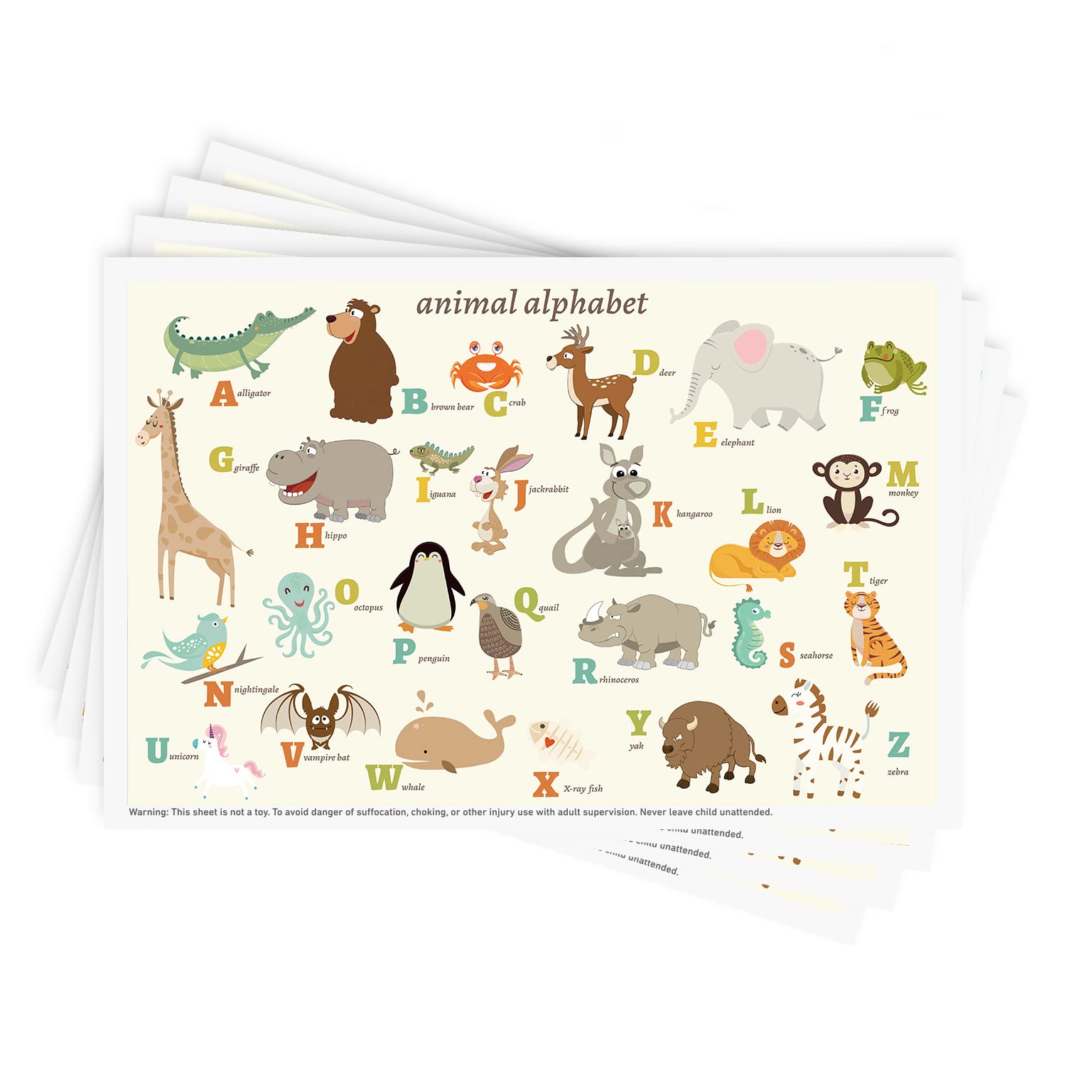 Babebay Disposable Stick-On Placemats for Baby, 40 Pack, Animal Alphabet | Stick