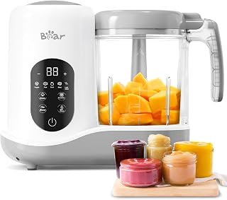 Bear Baby Food Processer, Auto Cooking and Grinding with 4 Menu Multifunctional Baby Food Maker and Steamer Puree Blender, Self Cleans, Touch Screen Control, White