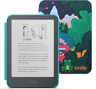 Amazon Kids Kindle 16GB (newest model), Now thinner and lighter, 6" glare-free display, weeks of battery, includes 1 year of books and Lakeside Retreat cover